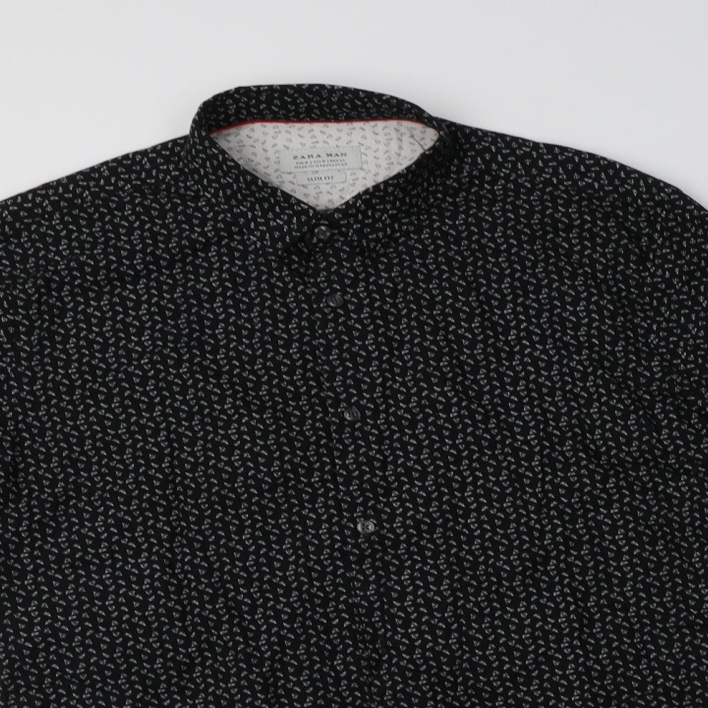 Zara Man Mens Black Geometric Cotton  Button-Up Size M Collared