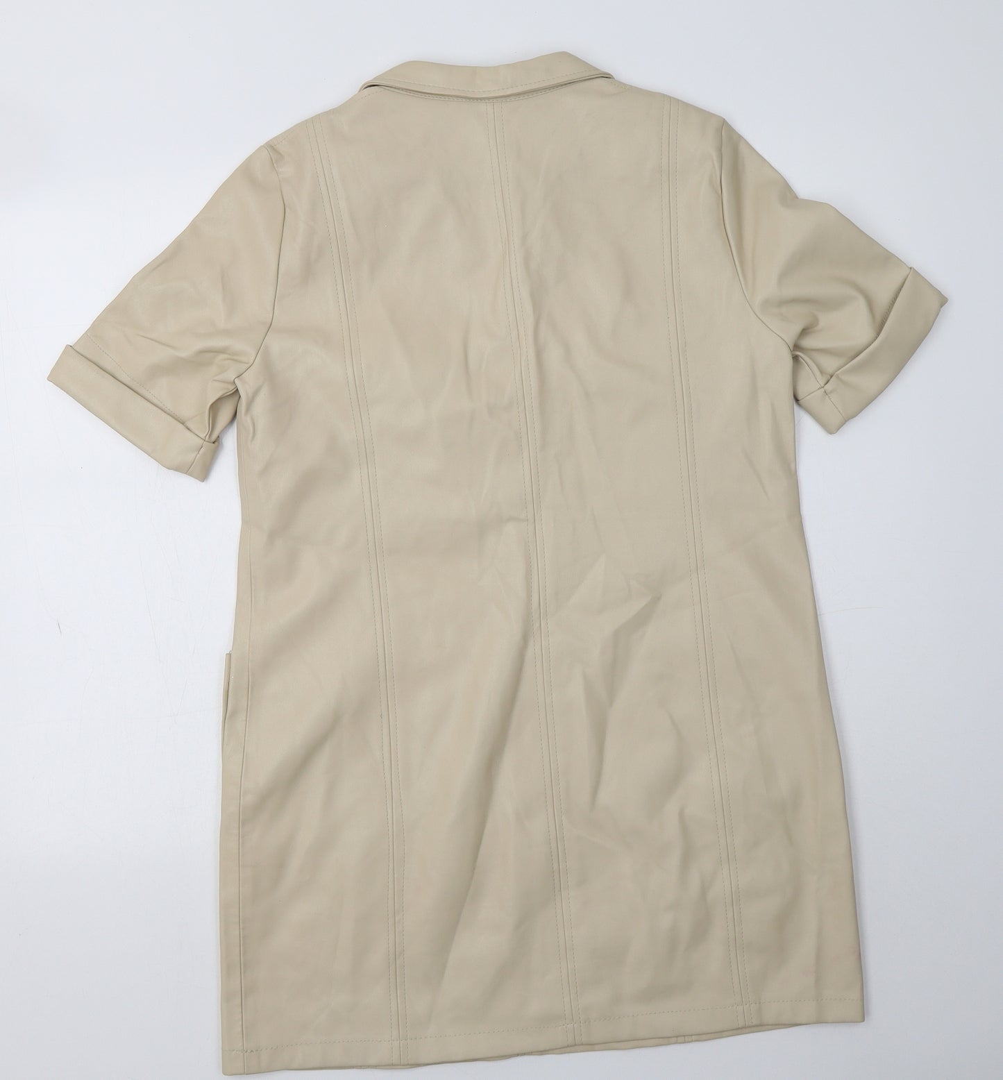 Zara Womens Beige  Polyester Shirt Dress  Size L  Collared  - Faux Leather