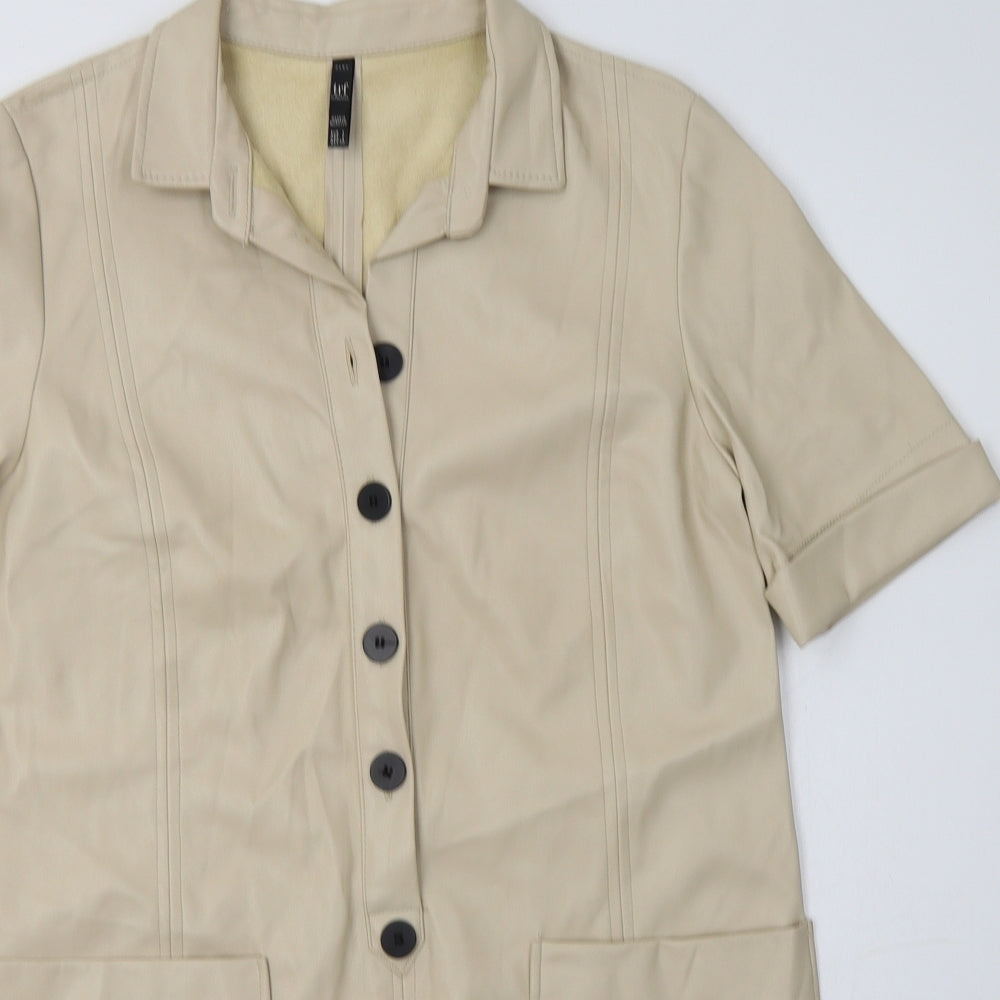 Zara Womens Beige  Polyester Shirt Dress  Size L  Collared  - Faux Leather