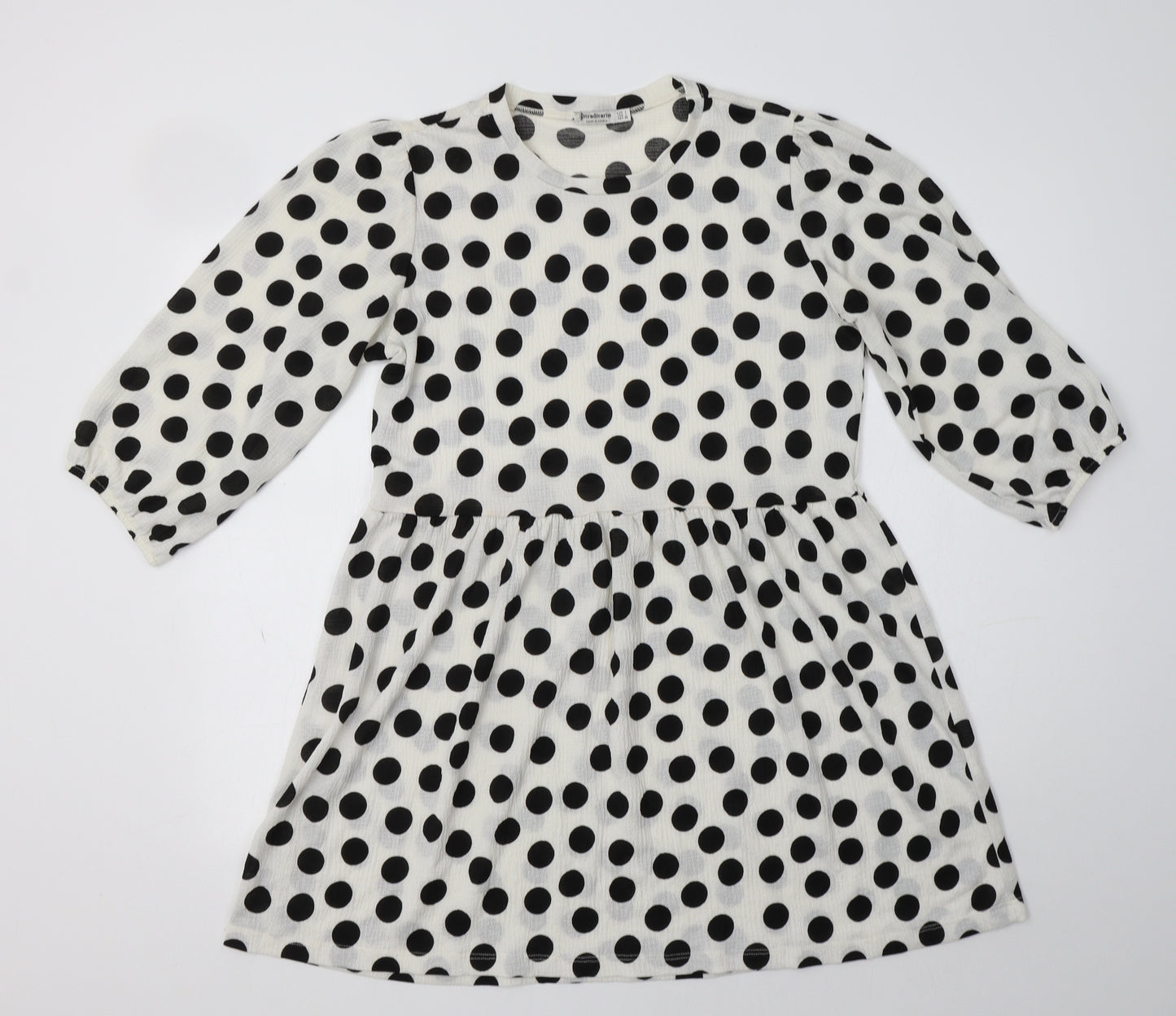 Stradivarius Womens White Polka Dot Polyester Fit & Flare  Size L  Collared