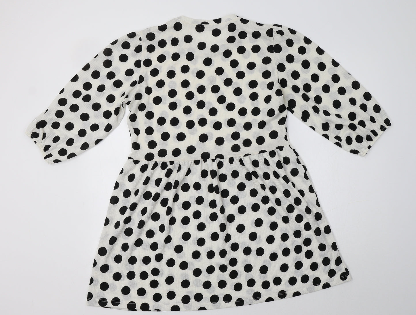 Stradivarius Womens White Polka Dot Polyester Fit & Flare  Size L  Collared