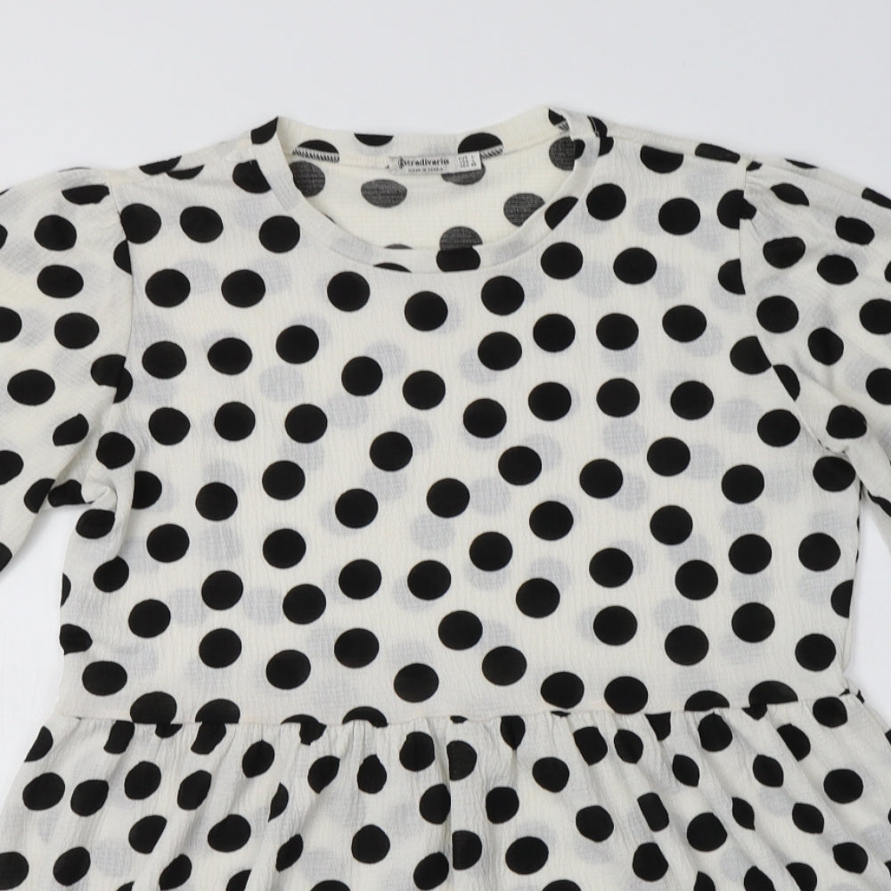Stradivarius Womens White Polka Dot Polyester Fit & Flare  Size L  Collared
