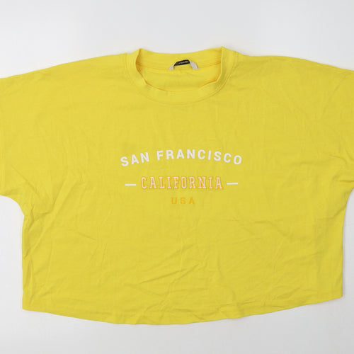 George Womens Yellow  Cotton Cropped T-Shirt Size 12 Crew Neck - San Francisco