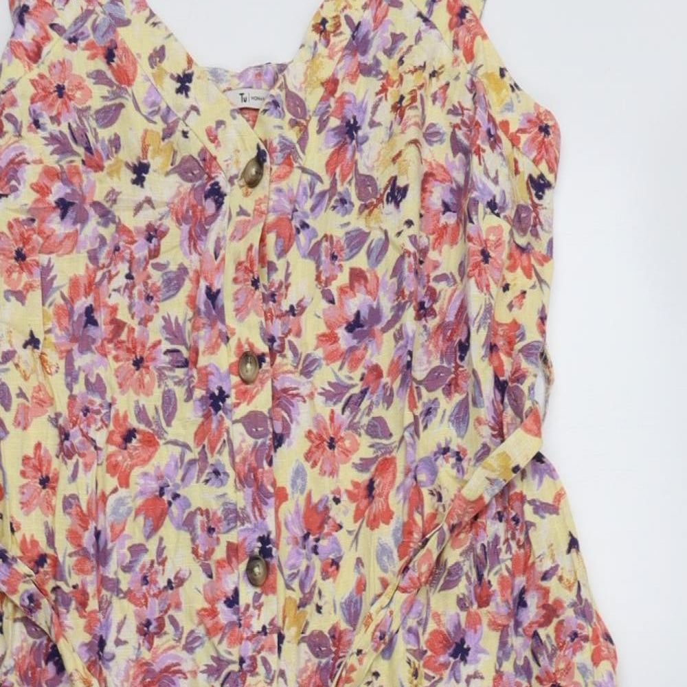 TU Womens Multicoloured Floral Viscose Shirt Dress  Size 18  V-Neck