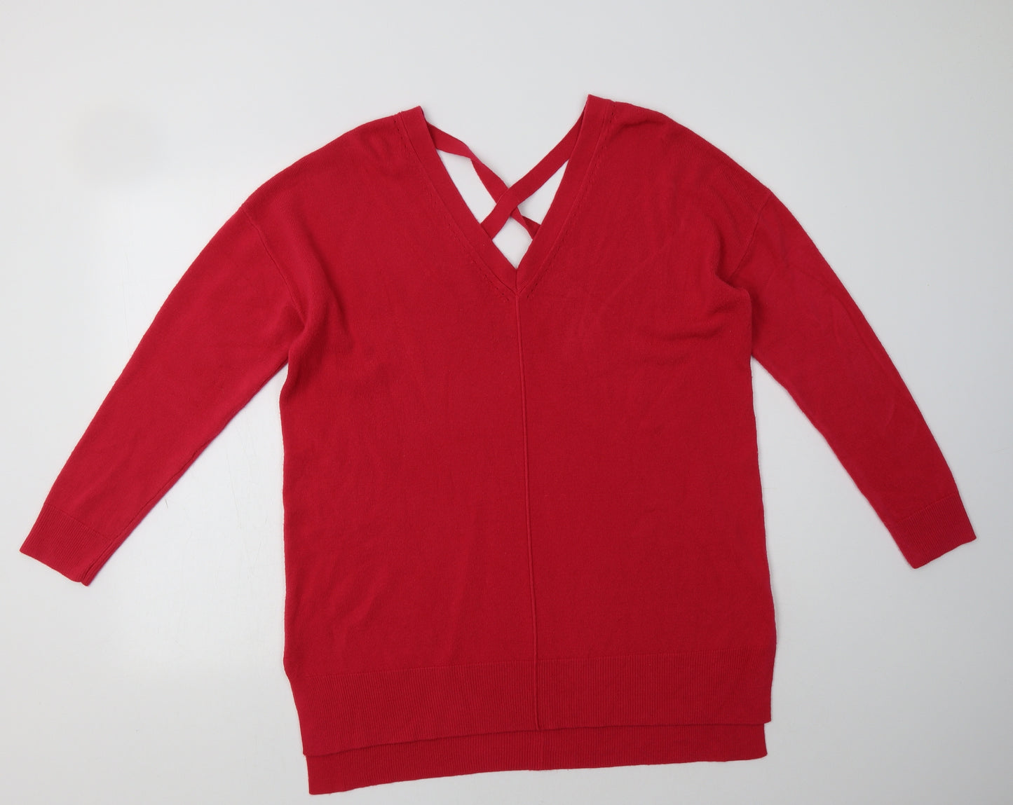 Matalan Womens Pink V-Neck  Acrylic Tunic Jumper Size L