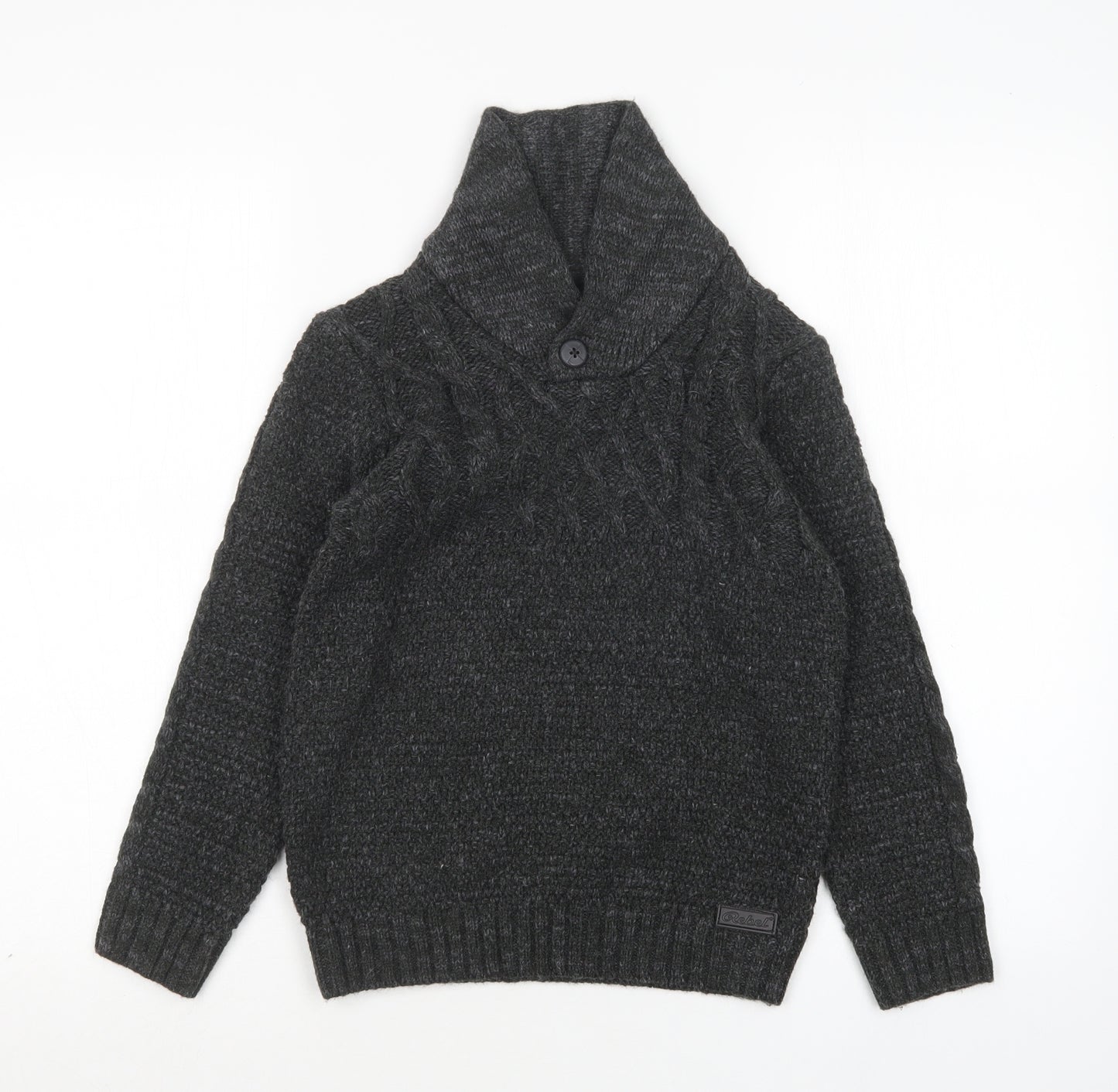 Primark Boys Grey V-Neck  Acrylic Pullover Jumper Size 9-10 Years