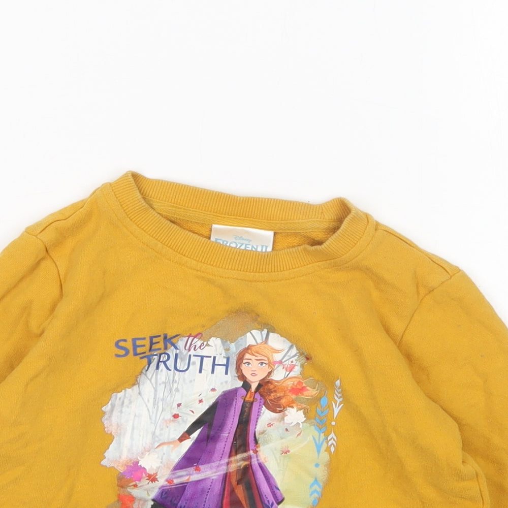 Baleno Girls Yellow  Cotton Pullover Sweatshirt Size 5 Years   - Frozen