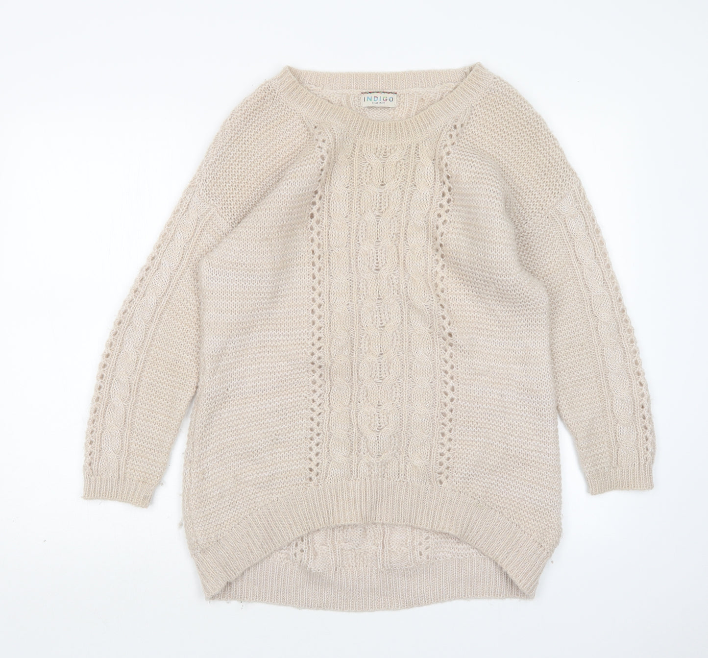 M&S Womens Beige Round Neck  Acrylic Pullover Jumper Size 10