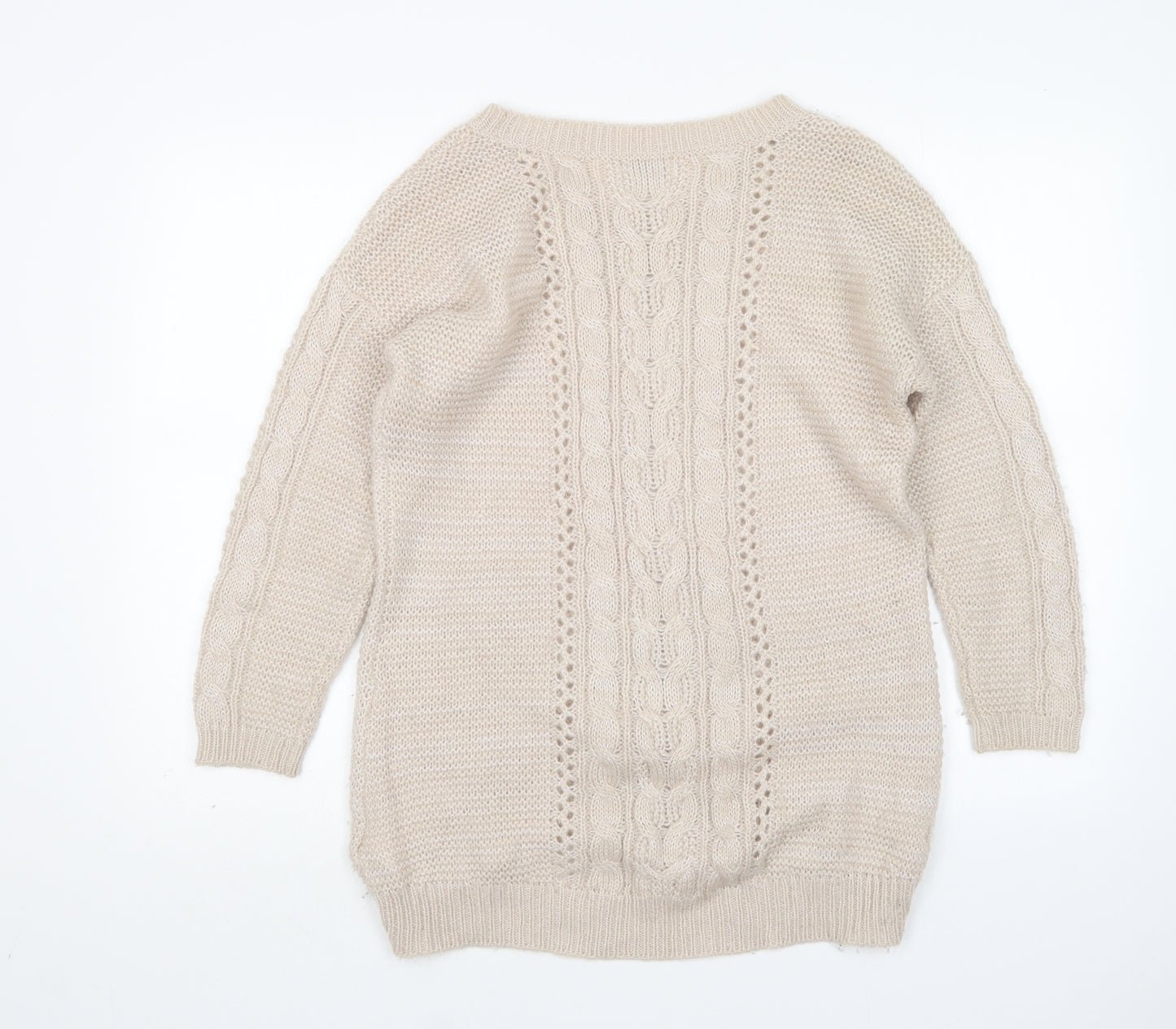 M&S Womens Beige Round Neck  Acrylic Pullover Jumper Size 10