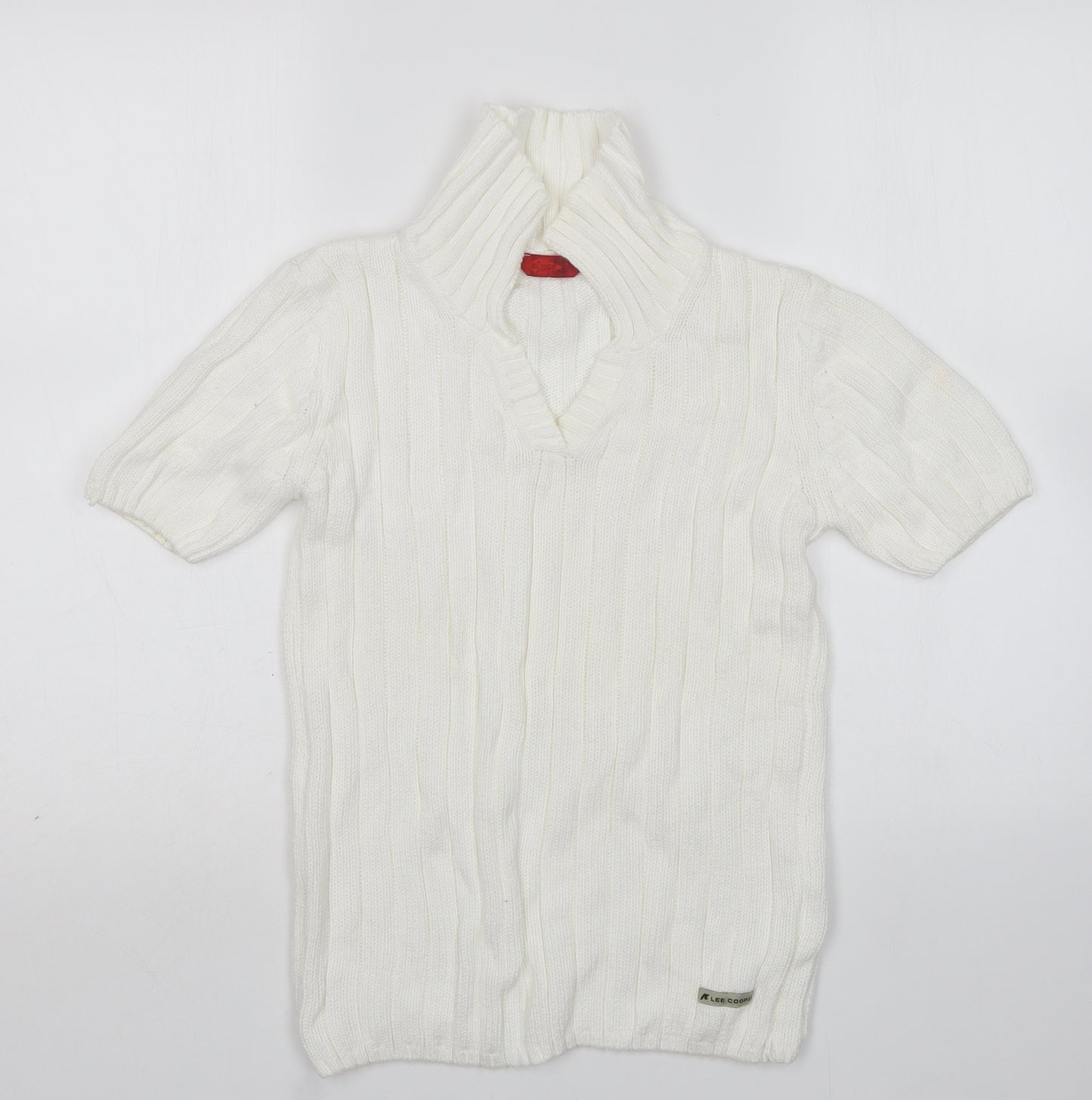 Lee Cooper Womens White V-Neck  Cotton Pullover Jumper Size S