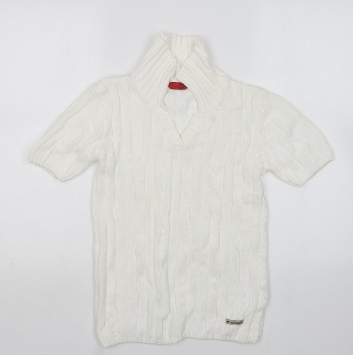 Lee Cooper Womens White V-Neck  Cotton Pullover Jumper Size S