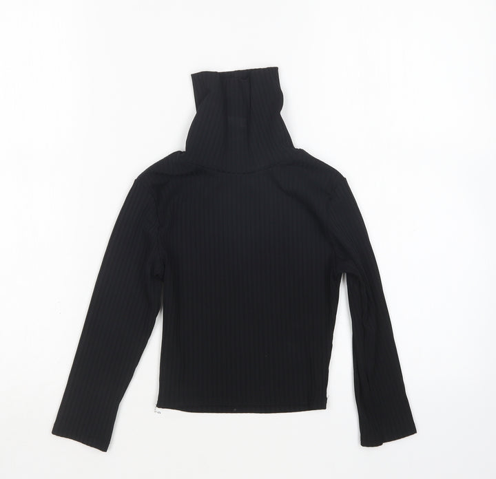 PRETTYLITTLETHING Womens Black Polyester Cropped T-Shirt Size 6 Roll Neck