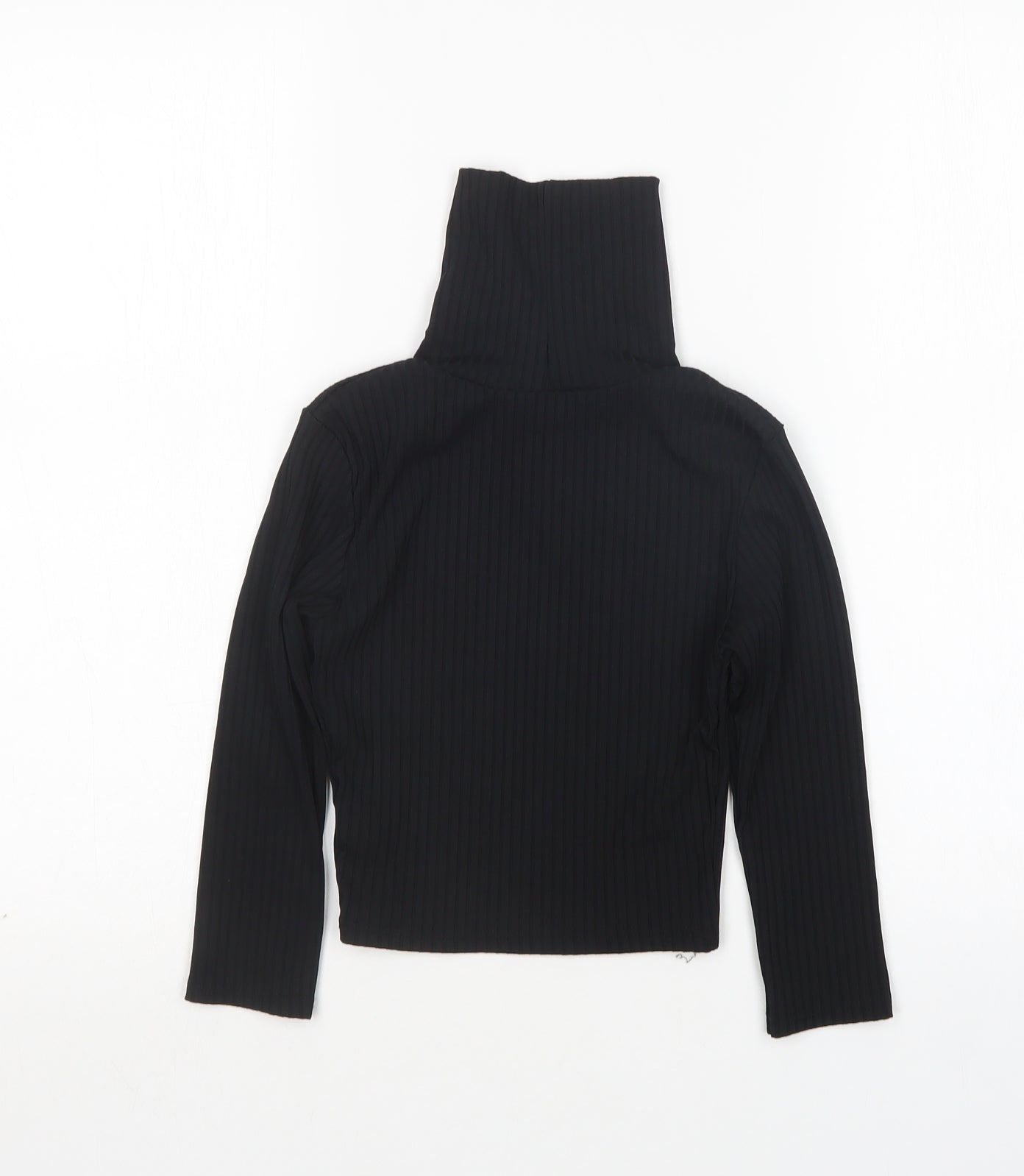 PRETTYLITTLETHING Womens Black  Polyester Cropped T-Shirt Size 6 Roll Neck