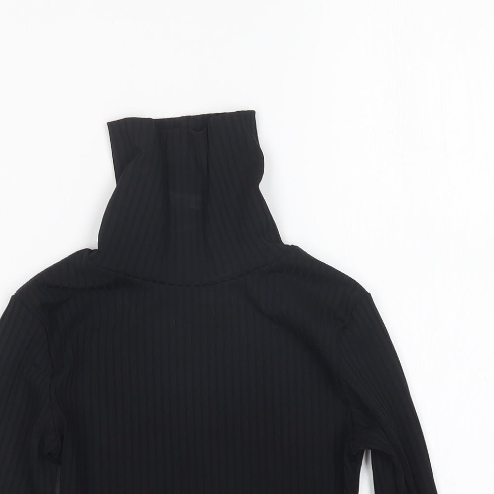 PRETTYLITTLETHING Womens Black  Polyester Cropped T-Shirt Size 6 Roll Neck