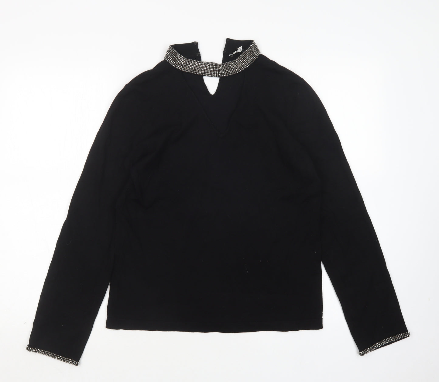 Warehouse Womens Black V-Neck  Viscose Pullover Jumper Size 14