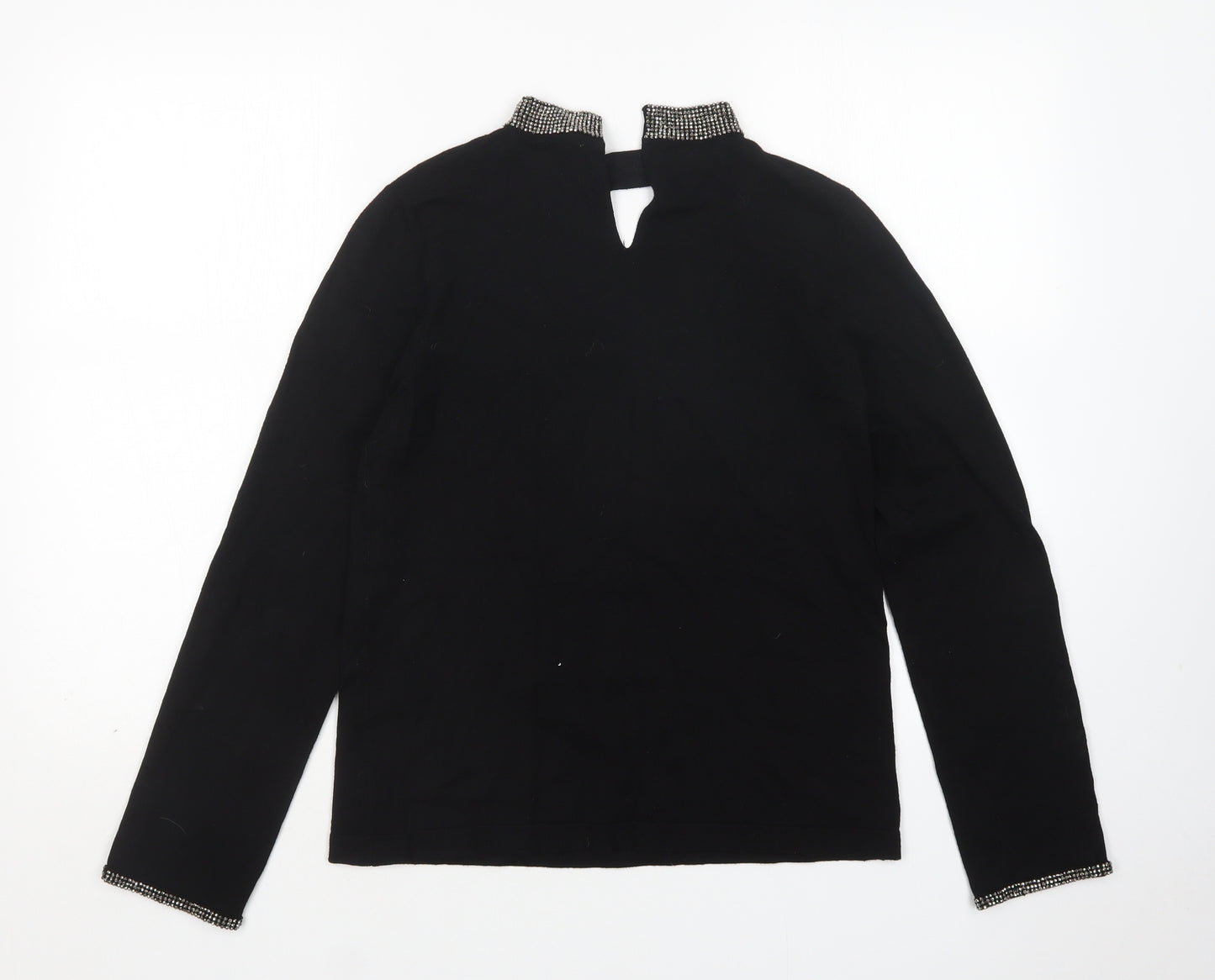 Warehouse Womens Black V-Neck  Viscose Pullover Jumper Size 14