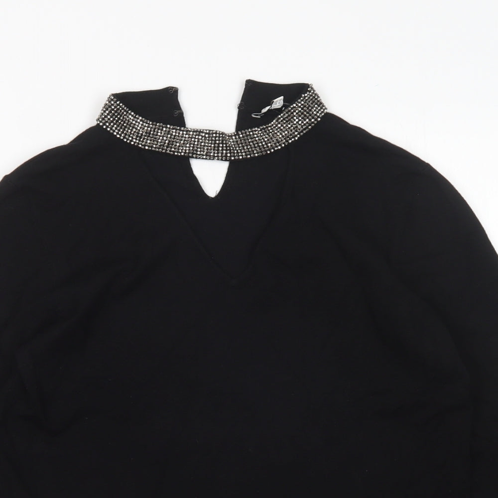 Warehouse Womens Black V-Neck  Viscose Pullover Jumper Size 14