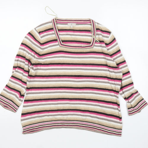 CC Womens Multicoloured Square Neck Striped Cotton Pullover Jumper Size XL