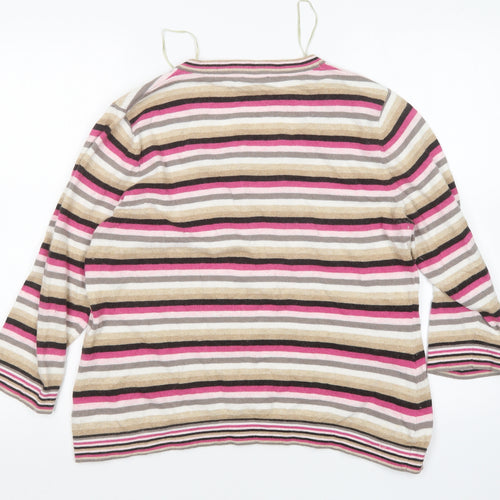 CC Womens Multicoloured Square Neck Striped Cotton Pullover Jumper Size XL