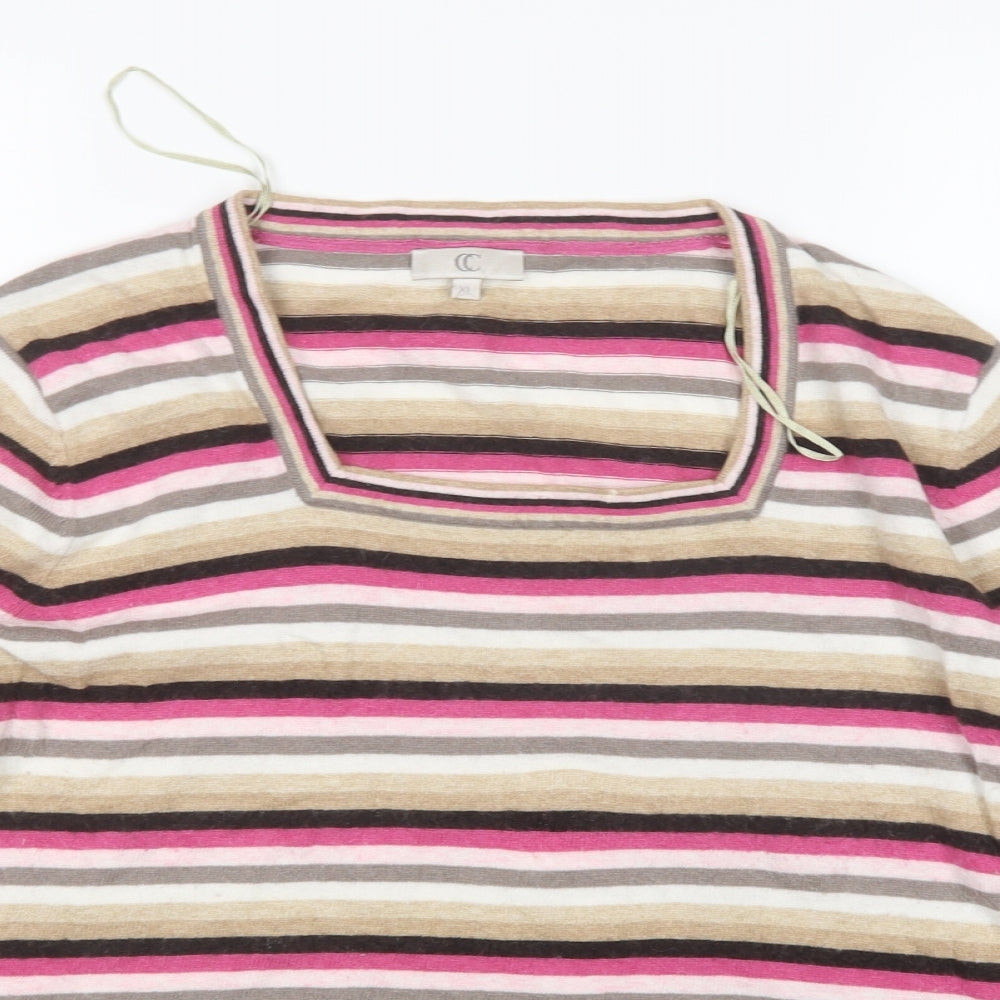 CC Womens Multicoloured Square Neck Striped Cotton Pullover Jumper Size XL