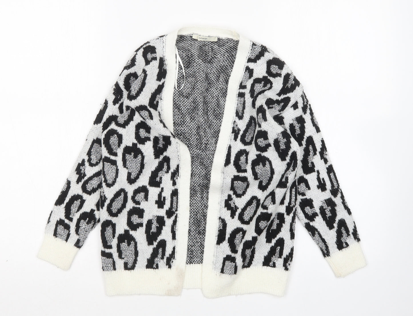 George Girls Multicoloured V-Neck Animal Print Acrylic Cardigan Jumper Size 6-7 Years