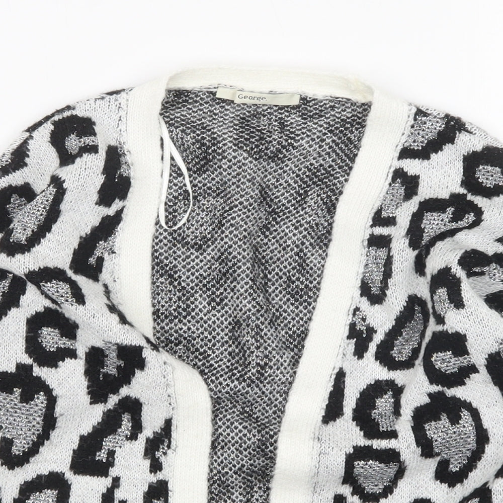 George Girls Multicoloured V-Neck Animal Print Acrylic Cardigan Jumper Size 6-7 Years