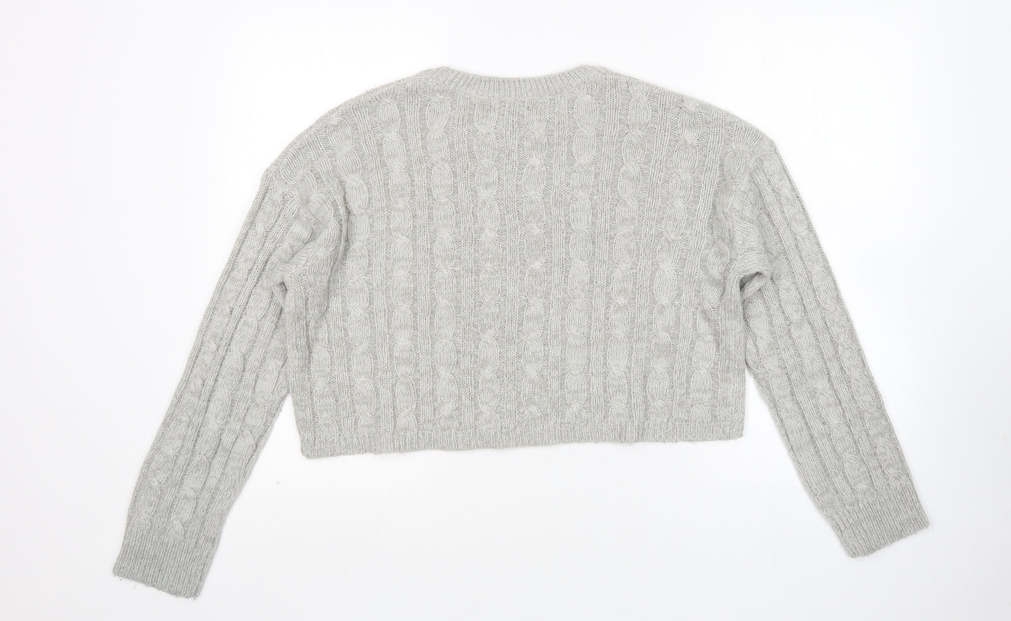 New Look Womens Grey Round Neck  Acrylic Pullover Jumper Size M   - Cropped