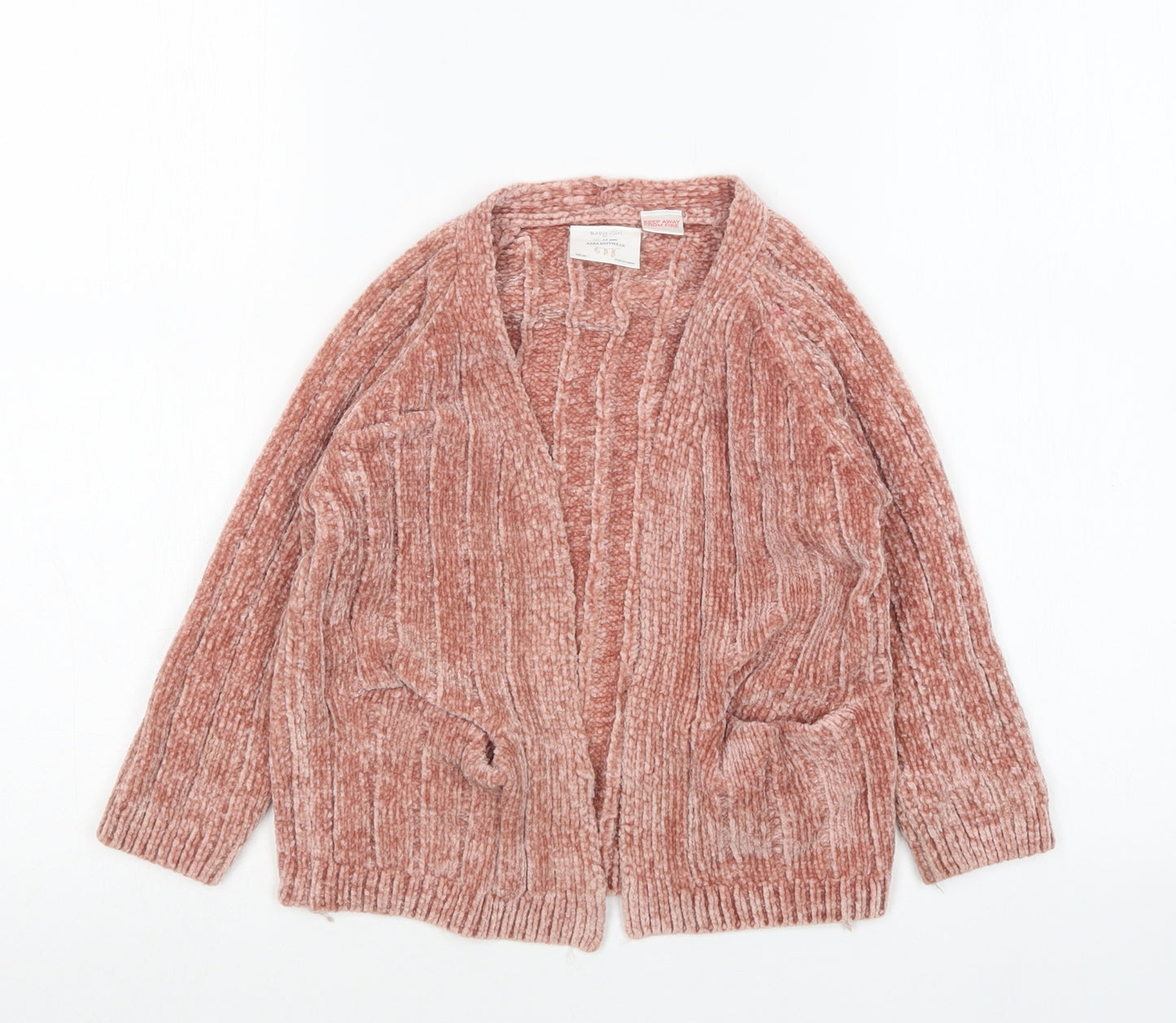 Zara Girls Pink V-Neck  Polyester Cardigan Jumper Size 3-4 Years