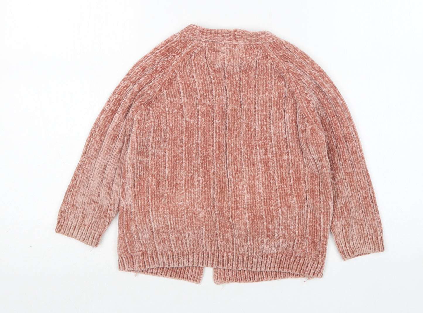 Zara Girls Pink V-Neck  Polyester Cardigan Jumper Size 3-4 Years