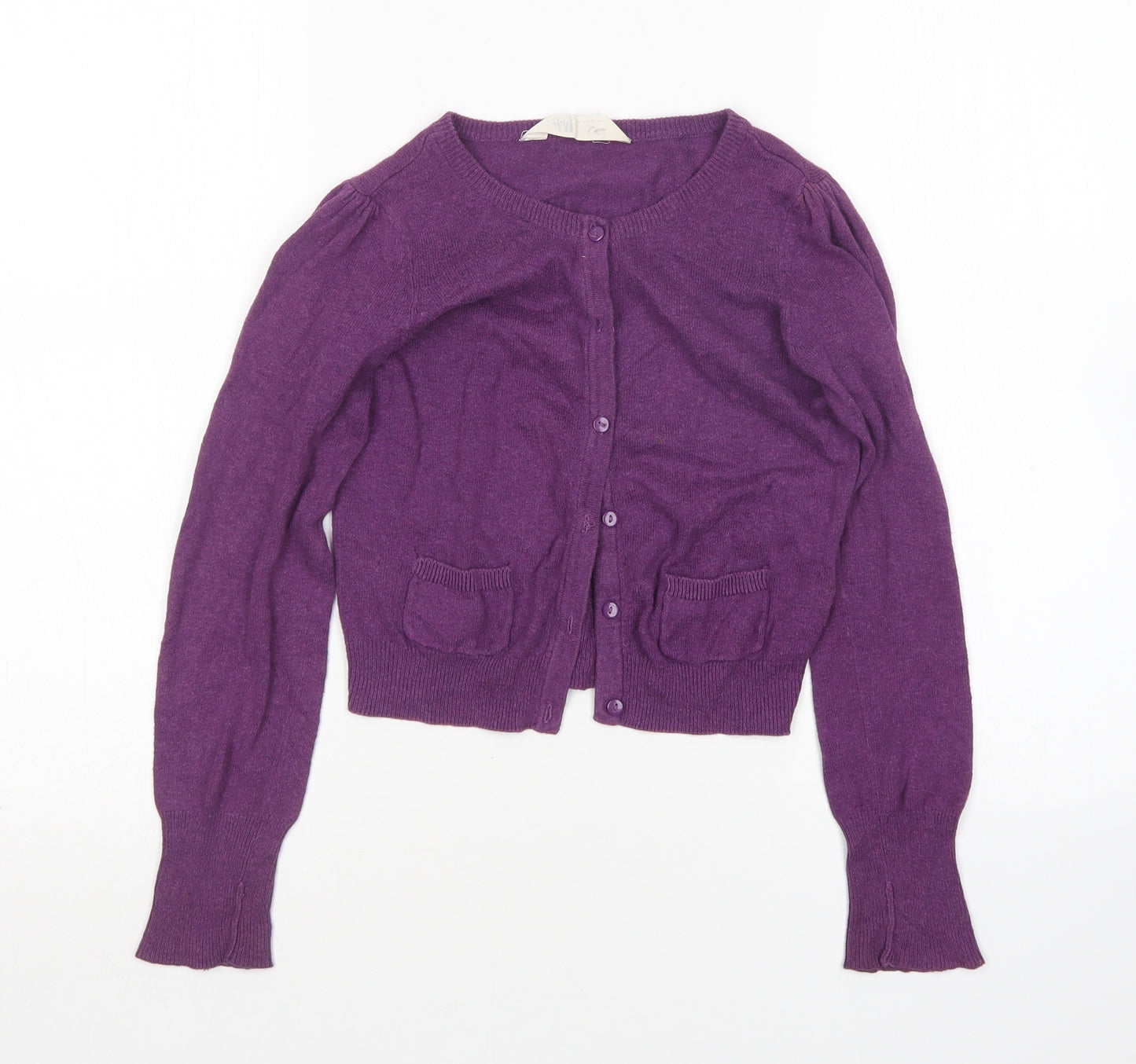 H&M Girls Purple Round Neck  Cotton Cardigan Jumper Size 7-8 Years