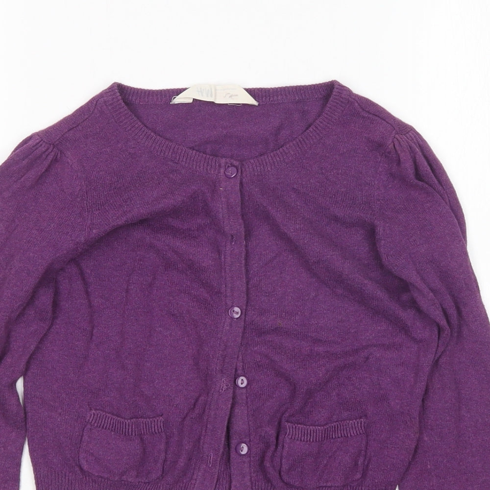 H&M Girls Purple Round Neck  Cotton Cardigan Jumper Size 7-8 Years