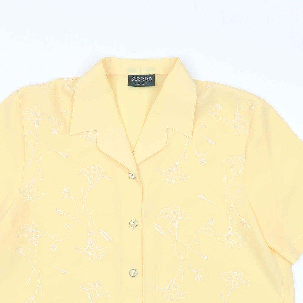 Canda Womens Yellow  Polyester Basic Button-Up Size 14 Collared