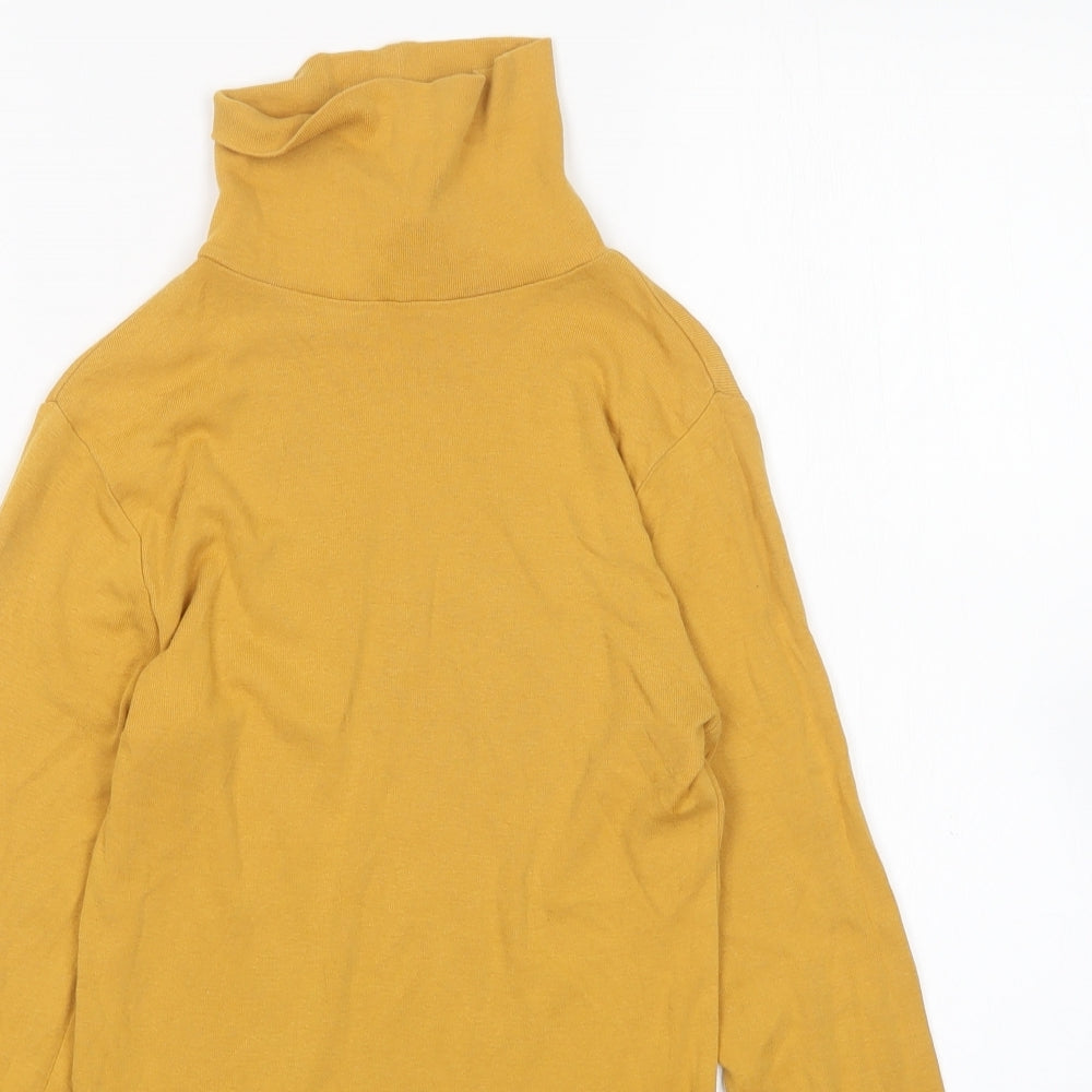 Peacocks Womens Yellow  Cotton Basic T-Shirt Size 8 Roll Neck
