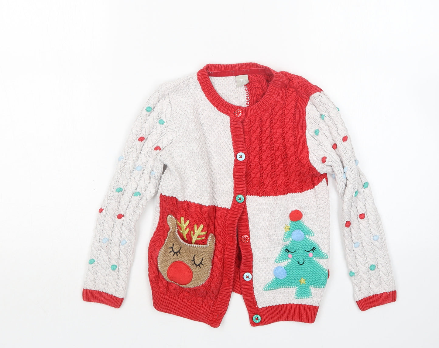 TU Girls Multicoloured Round Neck Polka Dot Cotton Cardigan Jumper Size 4-5 Years   - Christmas