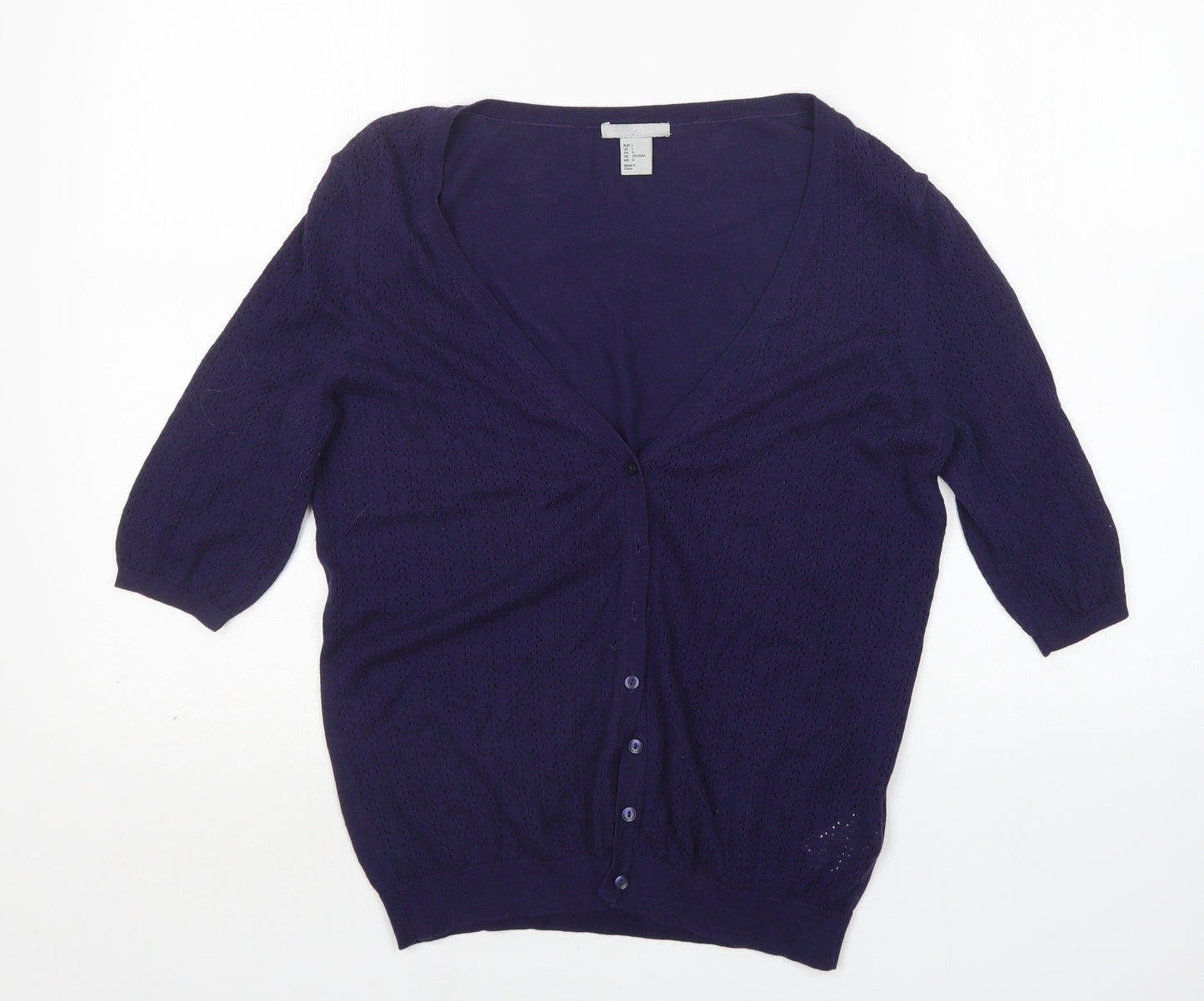H&M Womens Purple V-Neck  Modal Cardigan Jumper Size L
