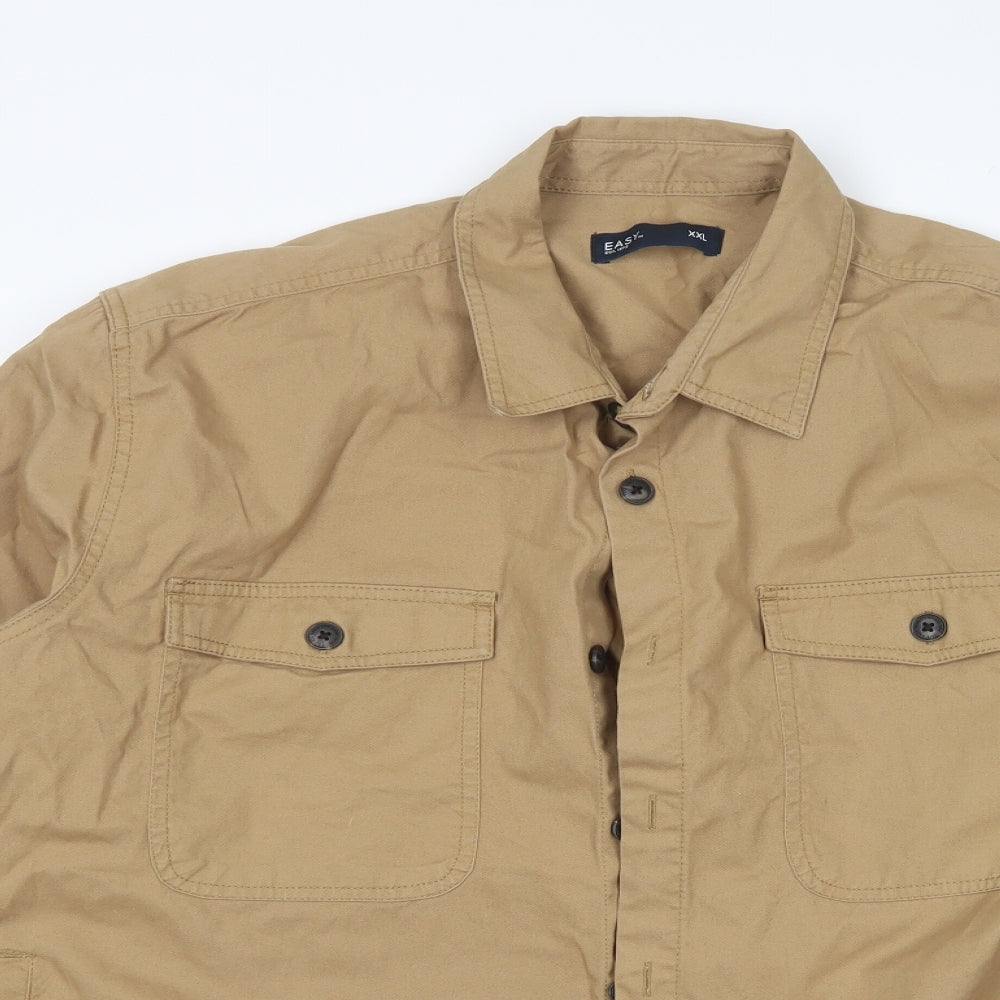 Easy Mens Brown  Cotton  Button-Up Size 2XL Collared