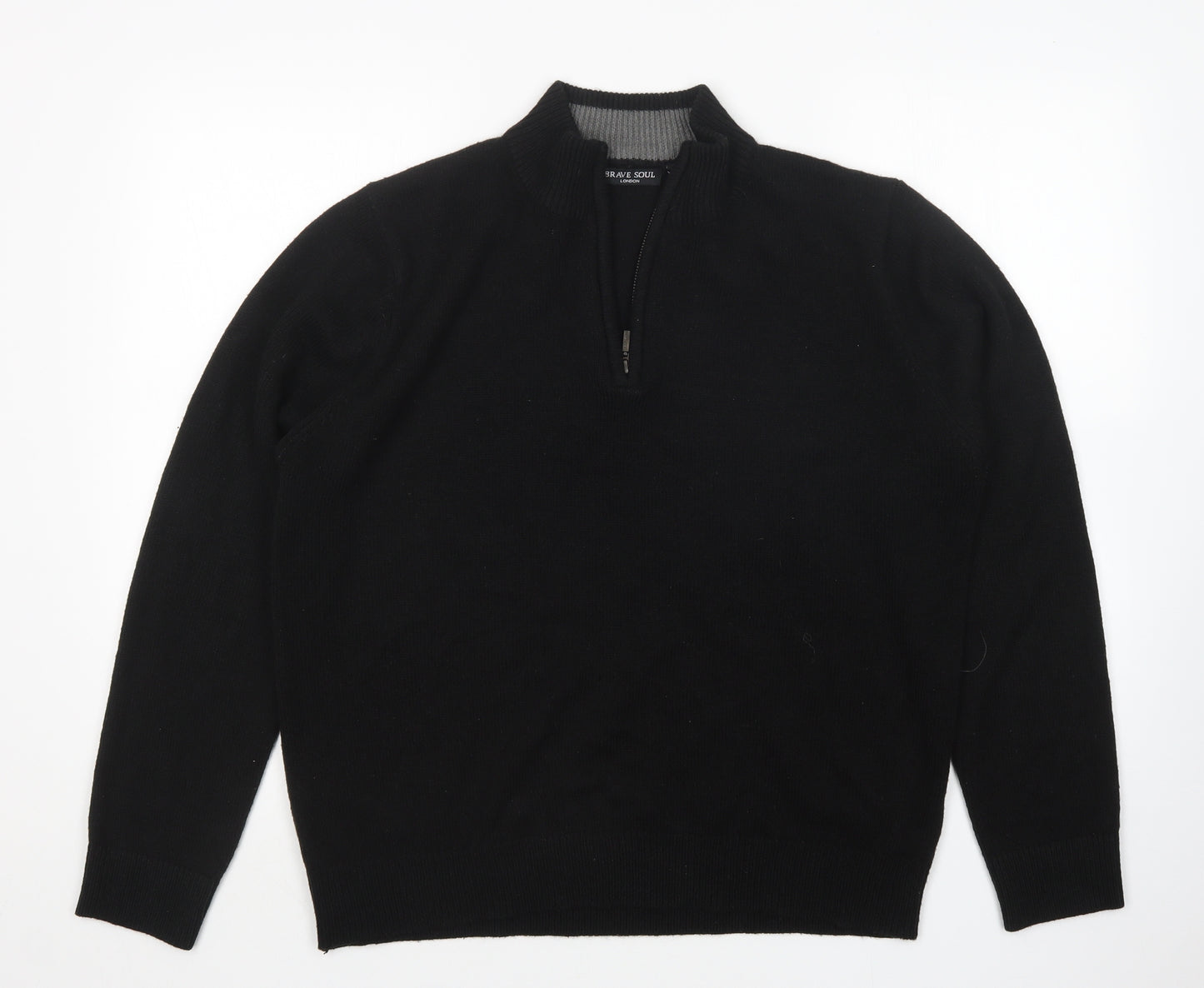 Brave Soul Mens Black Mock Neck  Acrylic Pullover Jumper Size XL