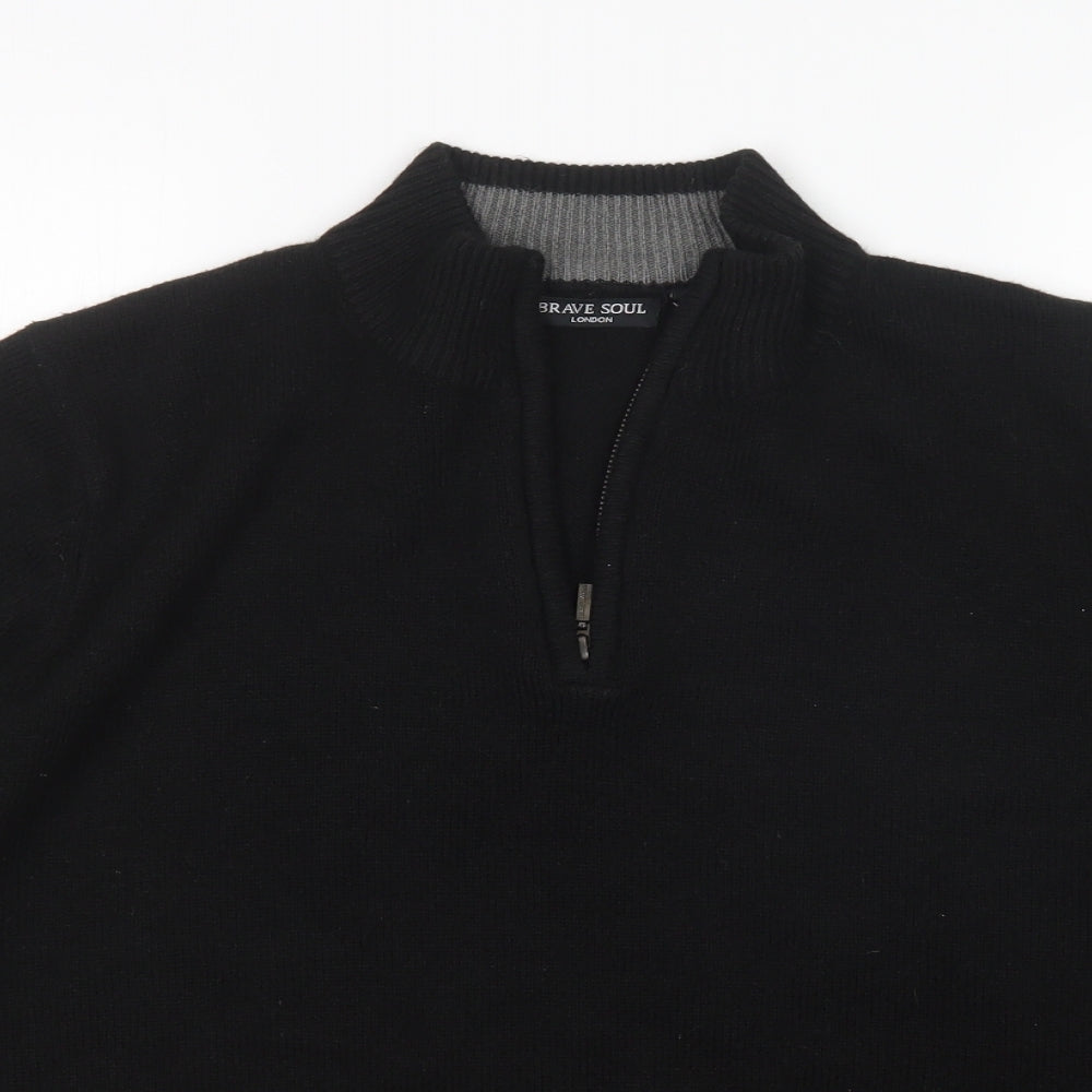 Brave Soul Mens Black Mock Neck  Acrylic Pullover Jumper Size XL