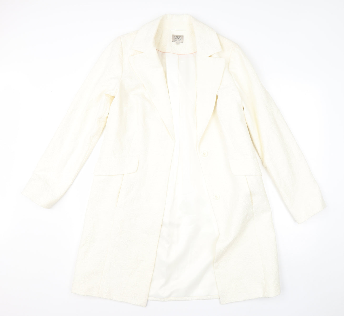 M&S Womens Beige Floral  Overcoat Coat Size 10