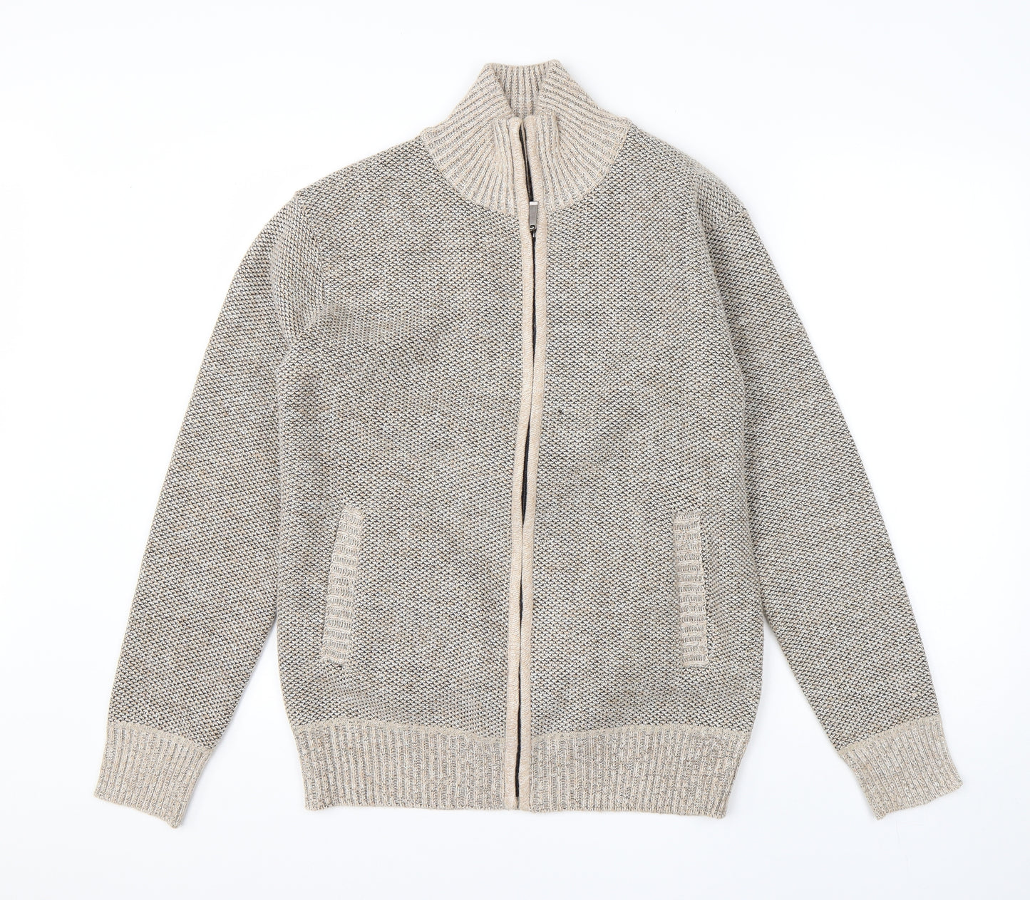 Hudson Harbour Mens Beige High Neck  Polyester Full Zip Jumper Size M