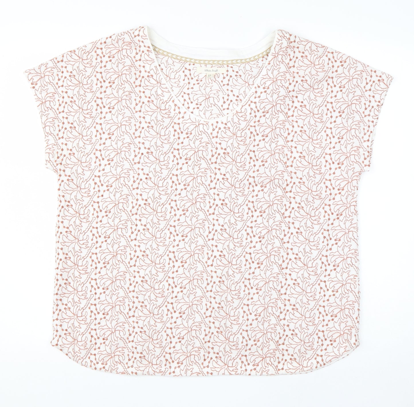 White Stuff Womens White Floral Cotton Basic T-Shirt Size 14 Round Neck