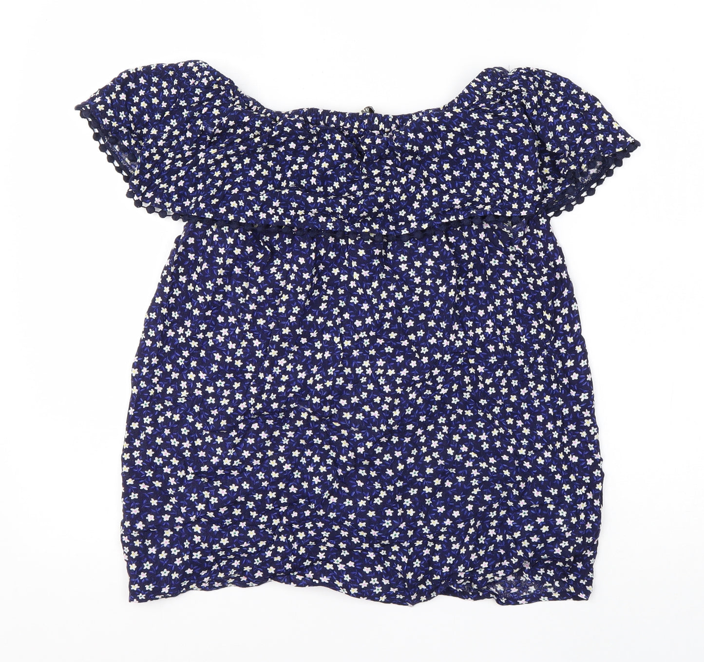 F&F Womens Blue Floral Viscose Basic Blouse Size 6 Off the Shoulder