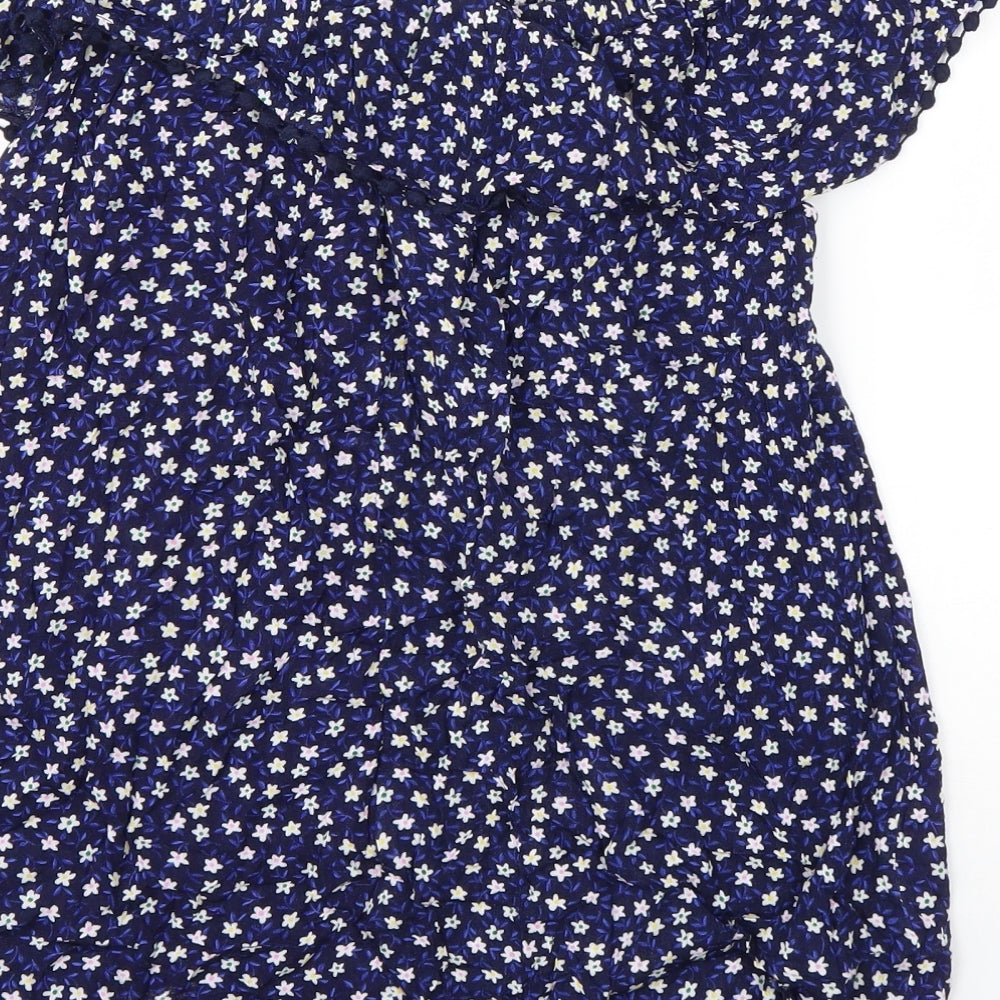 F&F Womens Blue Floral Viscose Basic Blouse Size 6 Off the Shoulder