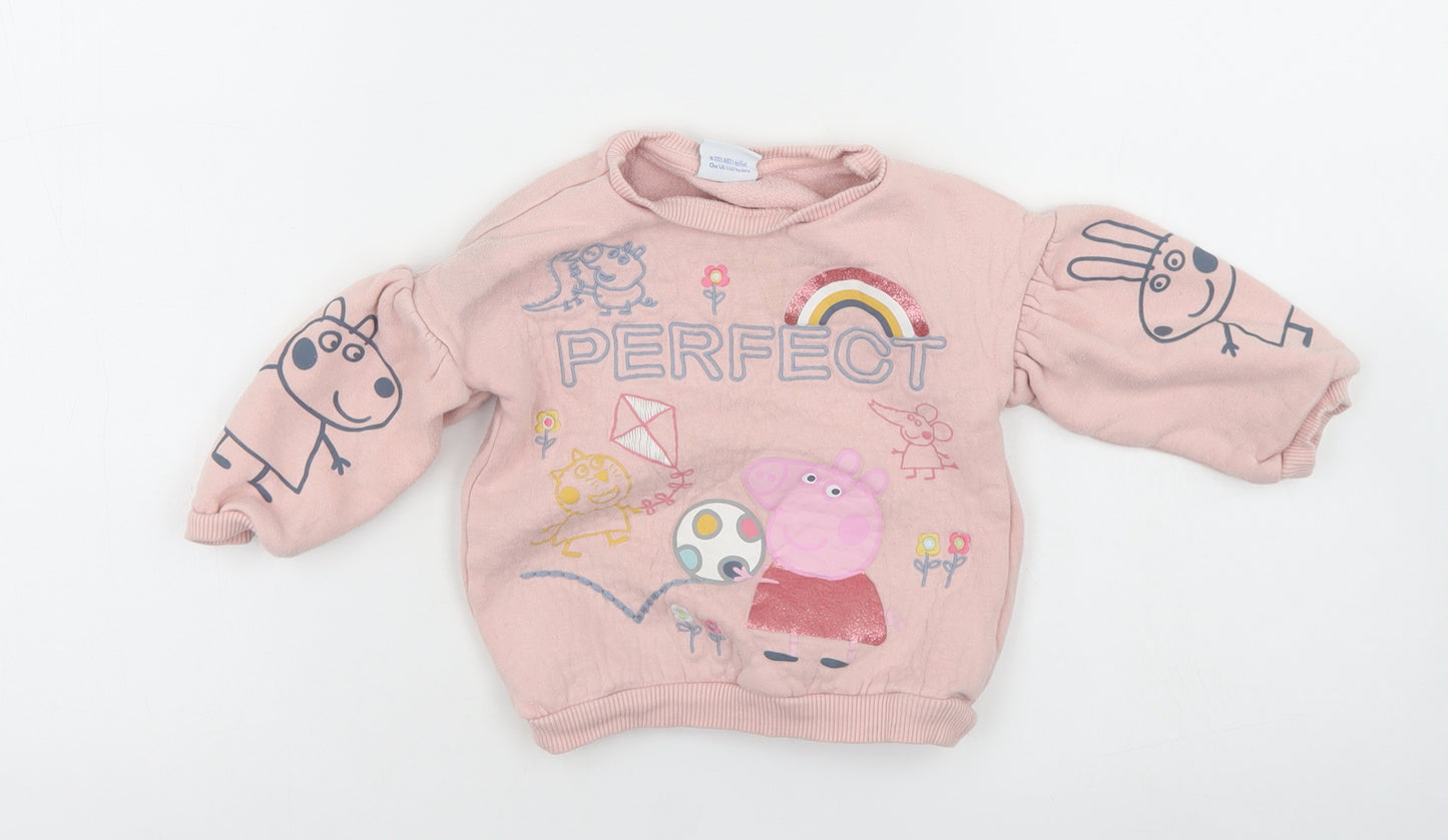 Peppa Pig Girls Pink  Cotton Pullover Jumper Size 12-18 Months   - peppa pig