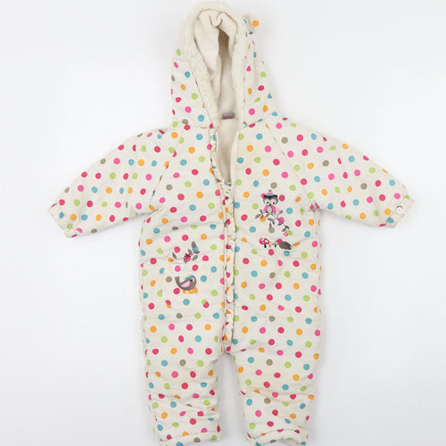 TU Girls White Polka Dot Polyester Babygrow One-Piece Size 9-12 Months  Zip