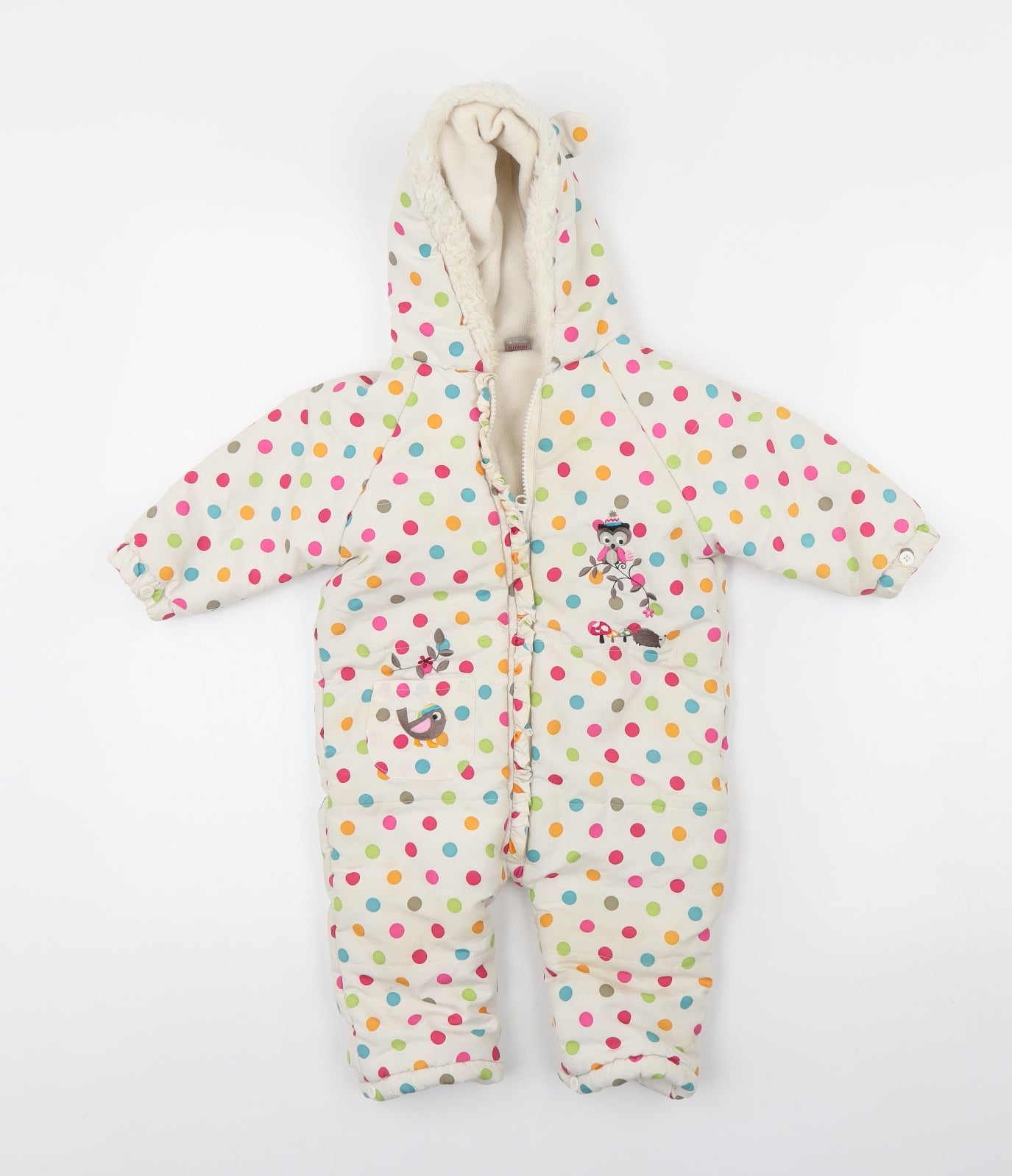 TU Girls White Polka Dot Polyester Babygrow One-Piece Size 9-12 Months  Zip