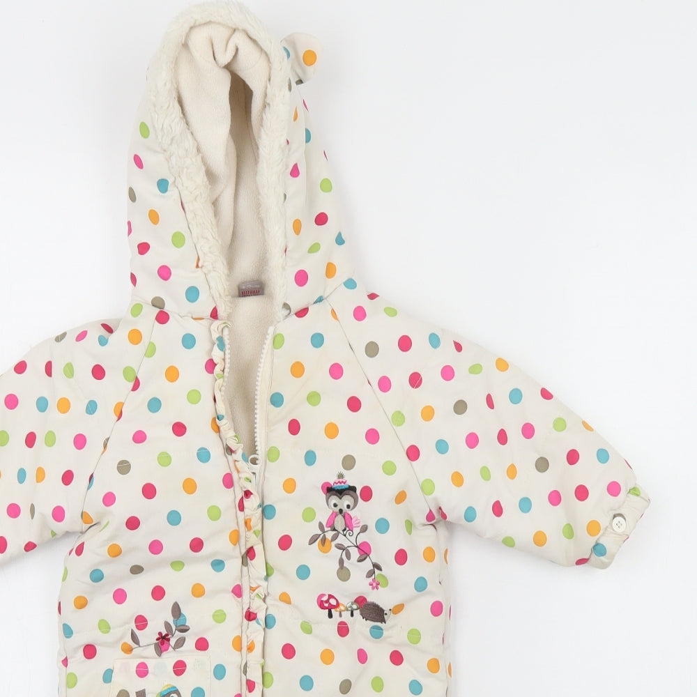 TU Girls White Polka Dot Polyester Babygrow One-Piece Size 9-12 Months  Zip