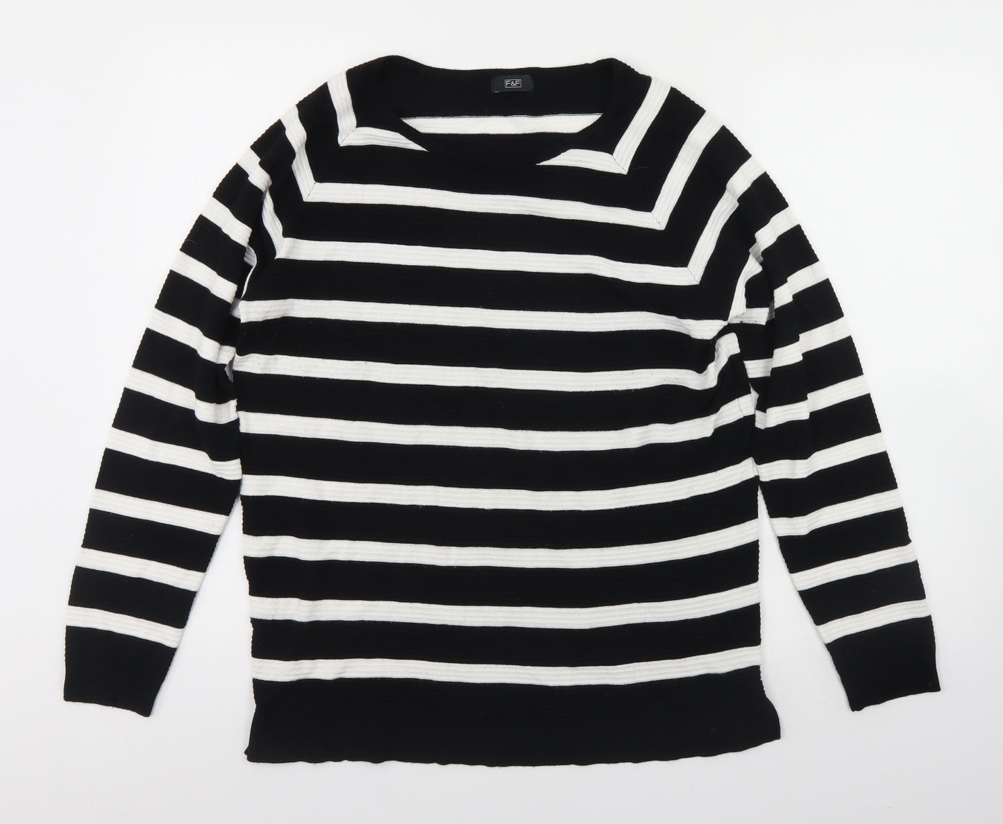 F&F Womens Black Round Neck Striped Viscose Pullover Jumper Size 20