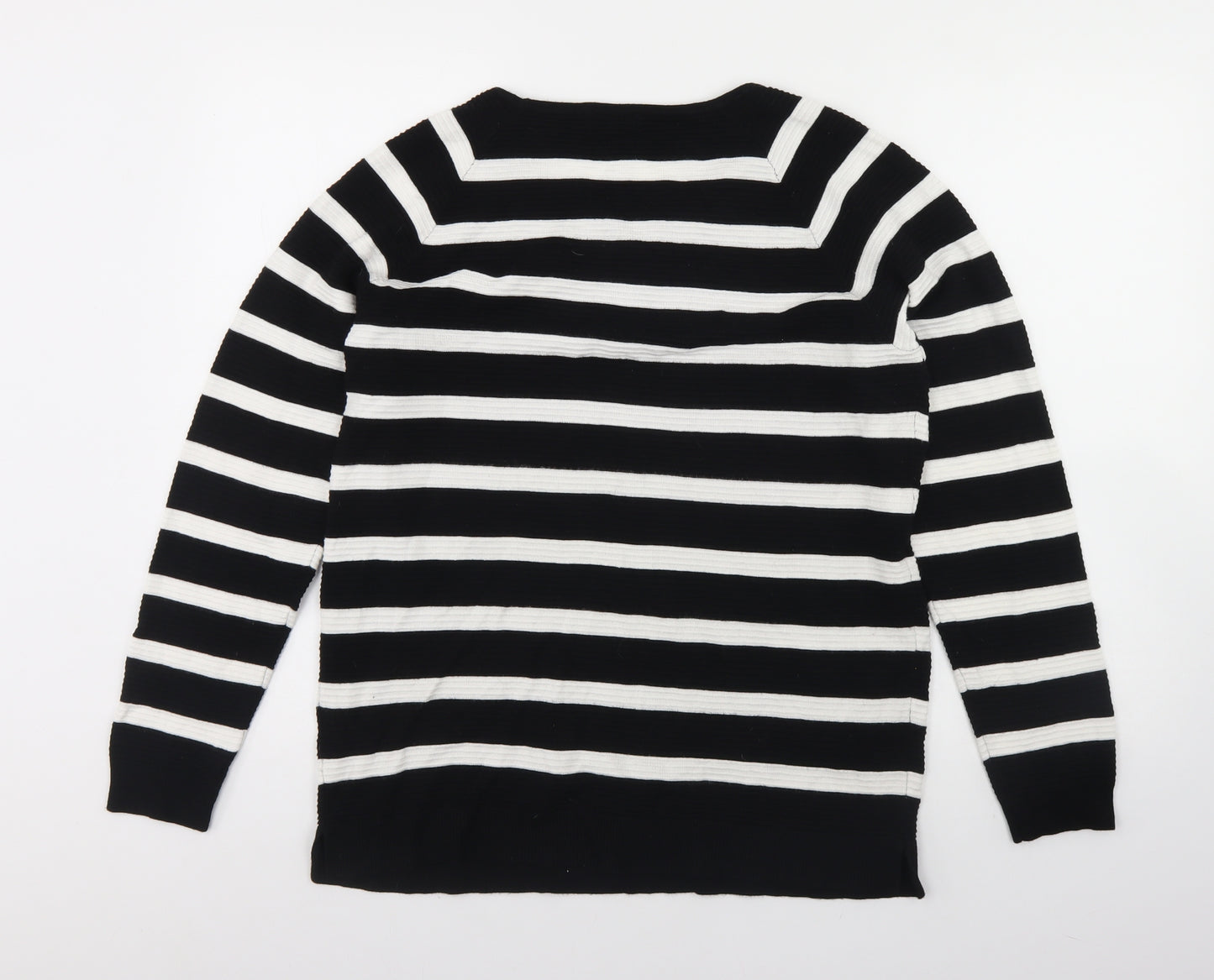 F&F Womens Black Round Neck Striped Viscose Pullover Jumper Size 20