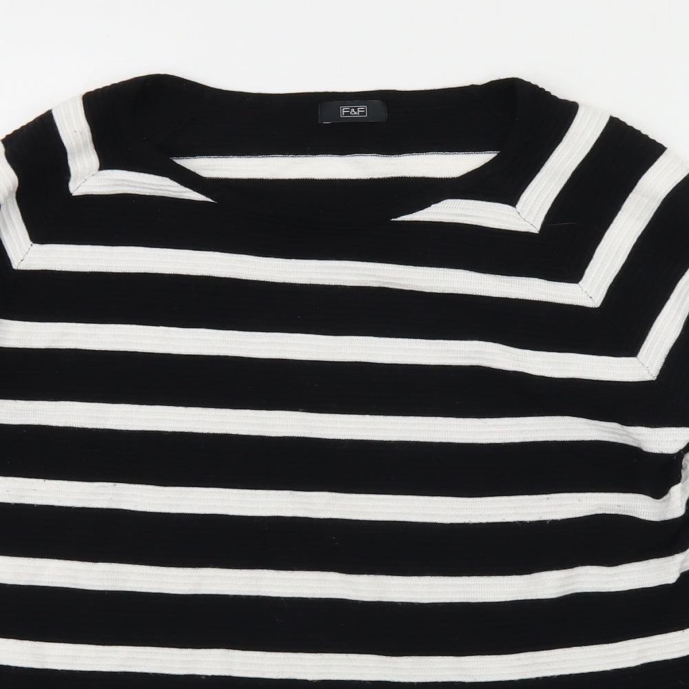 F&F Womens Black Round Neck Striped Viscose Pullover Jumper Size 20
